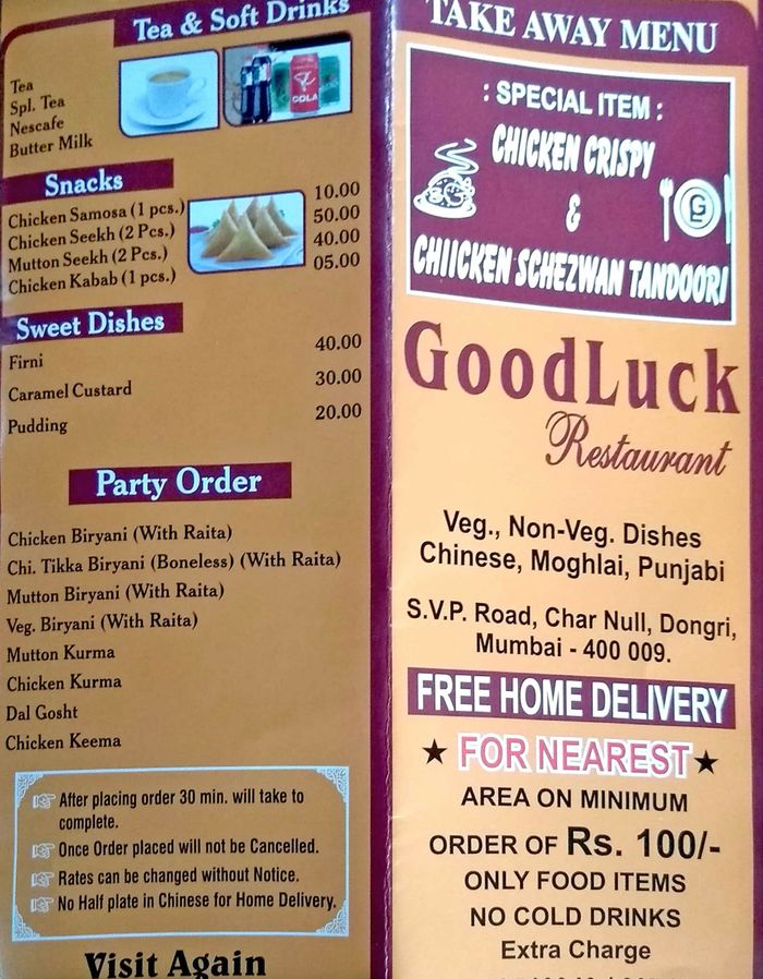 Good Luck Restaurant Menu And Price List For Mandvi Mumbai Nearbuy