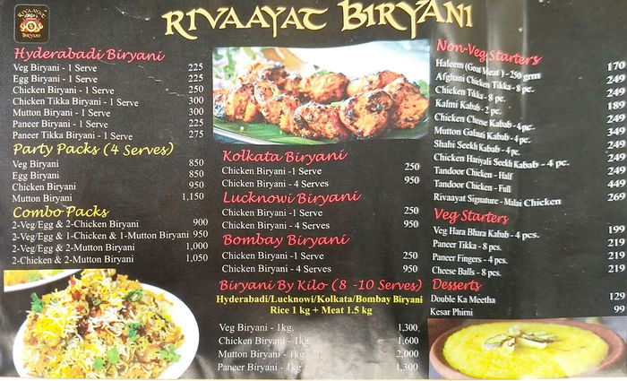 Rivaayat Biryani Menu And Price List For Thane West Thane Nearbuy