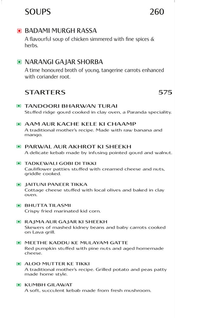 Paranda Taj Yesvantpur Menu and Price List for Yeshwanthpur