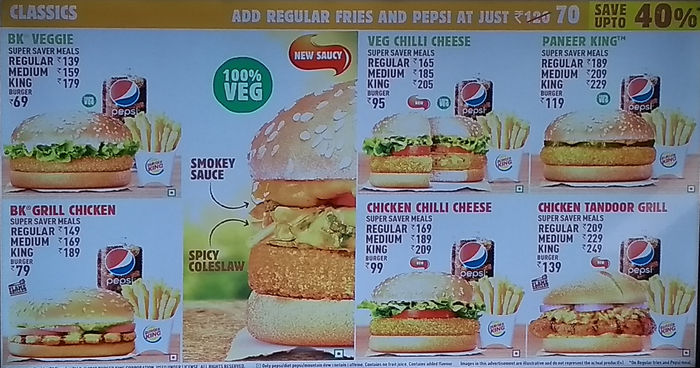 Burger King Menu And Price List For Rajouri Garden, New Delhi | Nearbuy.com