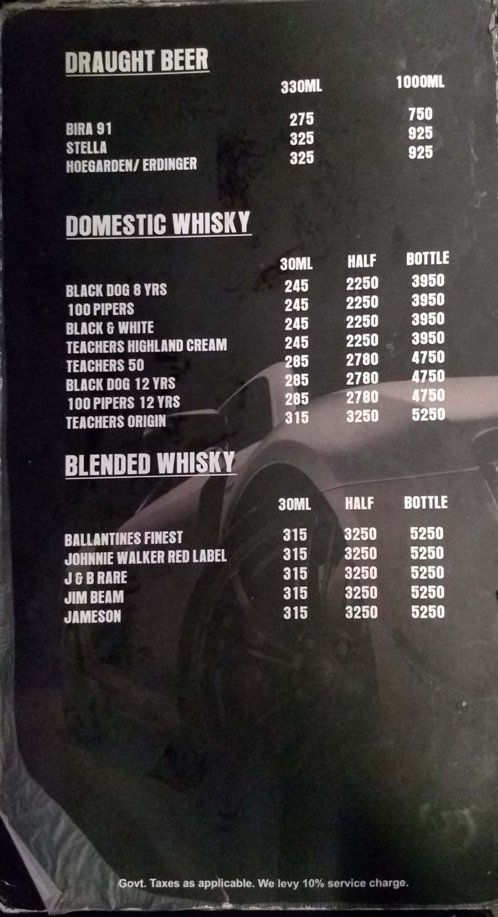 Raftaar - The High Speed Lounge & Bar Lounge Menu and Price List for