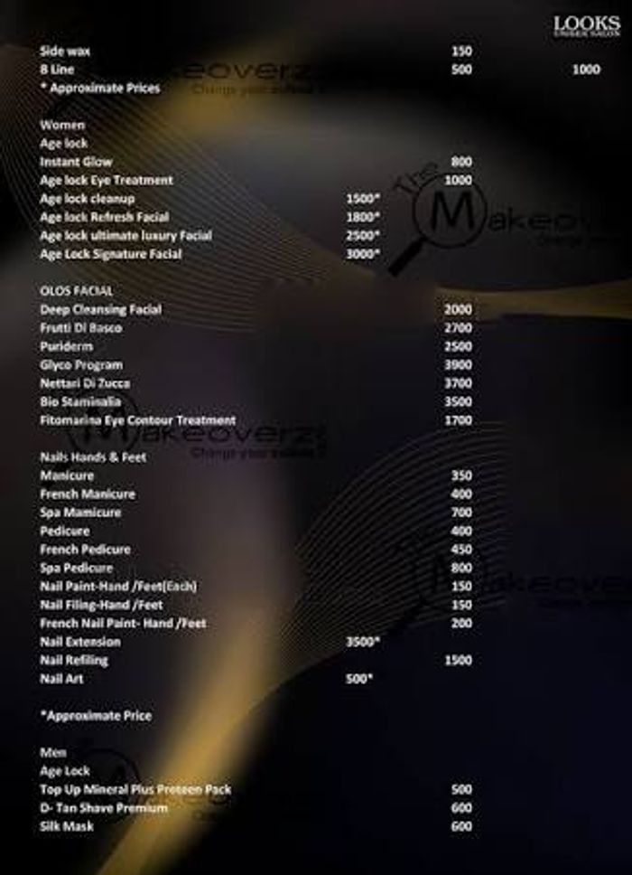 Looks Salon Menu and Price List for Shalimar Bagh Paschimi ...