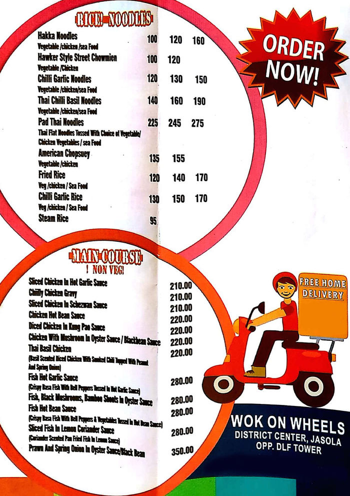 Wok On Wheels Menu and Price List for Jasola District Centre, New Delhi