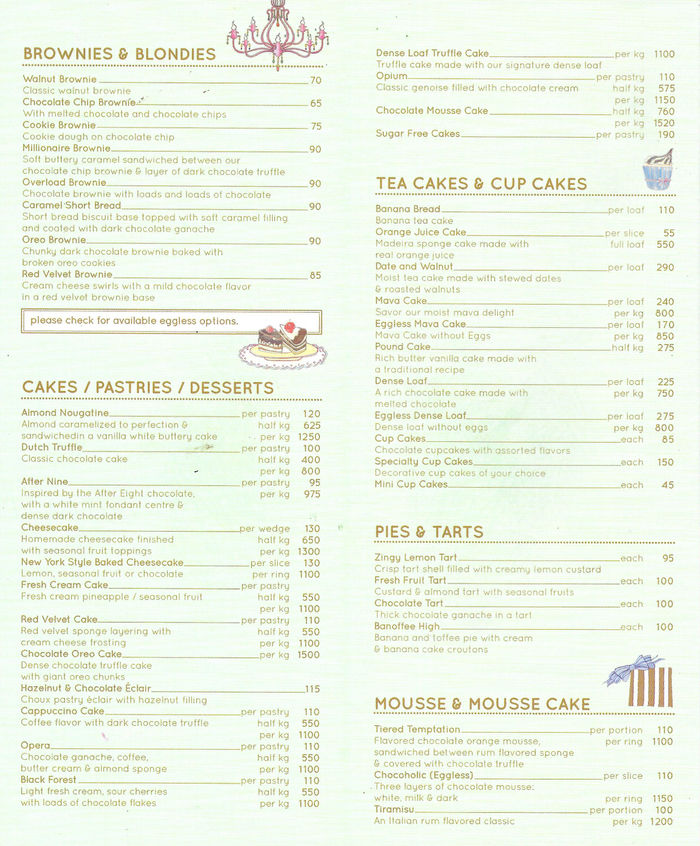 Theobroma Menu and Price List for Saket, New Delhi