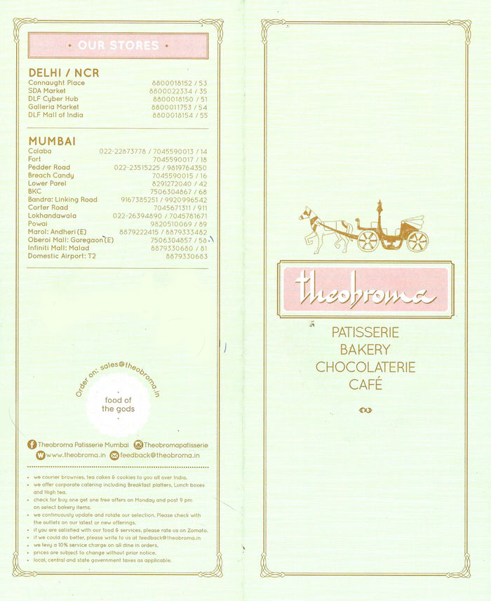 Theobroma Menu and Price List for Saket, New Delhi