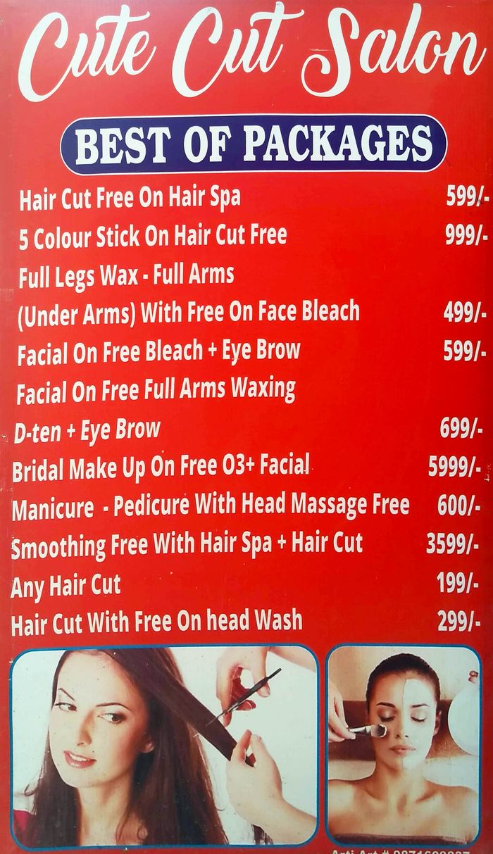 Cute Cut Unisex Salon Menu and Price List for New Ashok Nagar, New Delhi |  