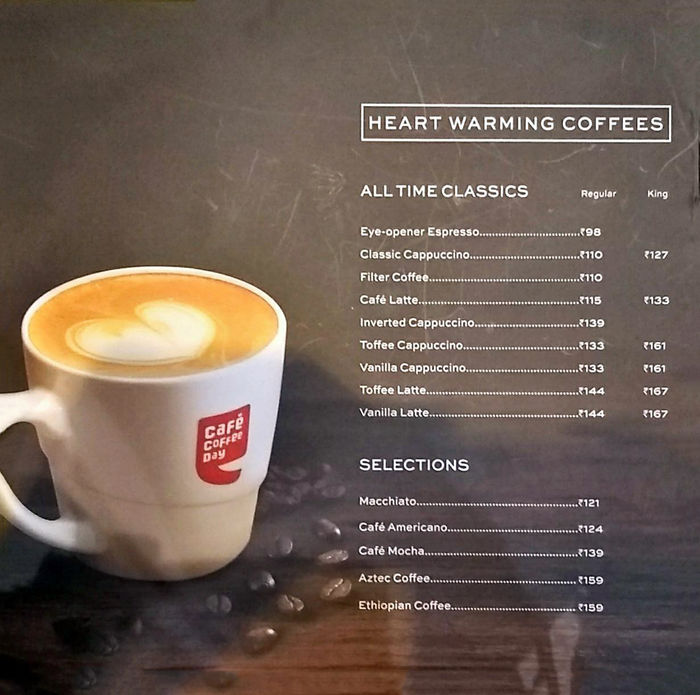 Cafe Coffee Day Menu and Price List for Sector 35C ...