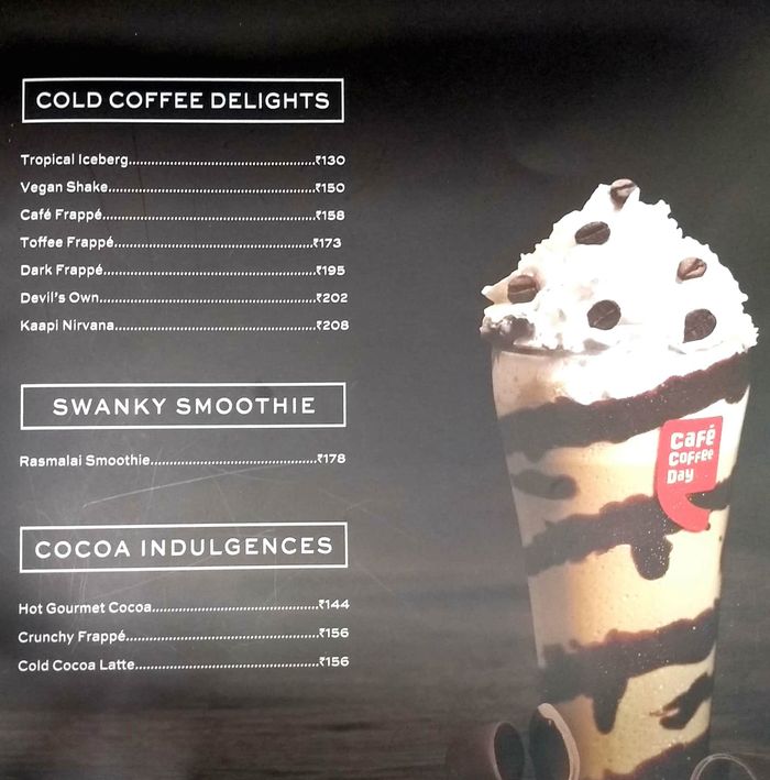 Cafe Coffee Day Menu And Price List For Saket New Delhi