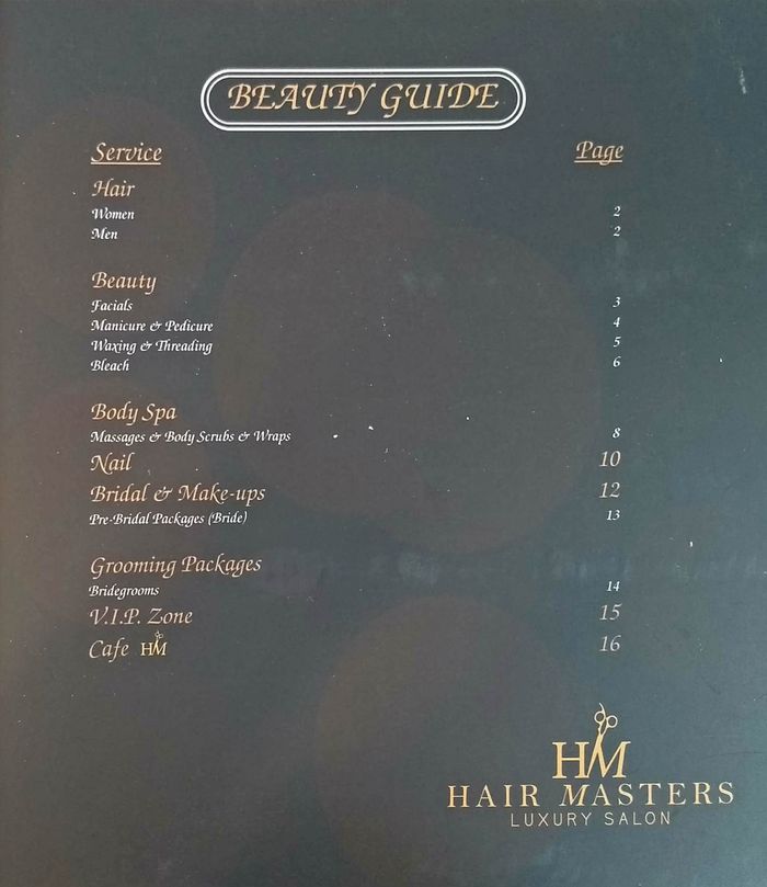HAIR MASTER LUXURY SALON Menu and Price List for Sector 9C, Chandigarh |  