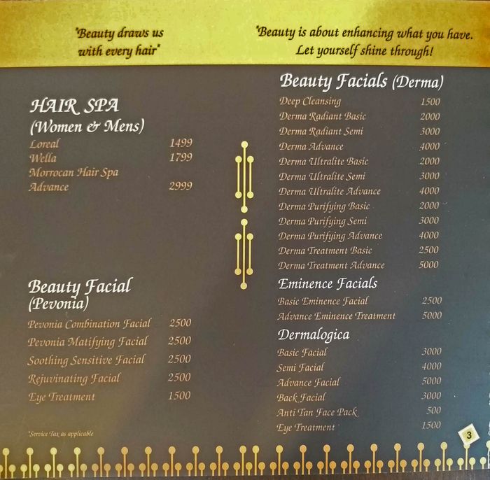 HAIR MASTER LUXURY SALON Menu and Price List for Sector 9C, Chandigarh |  