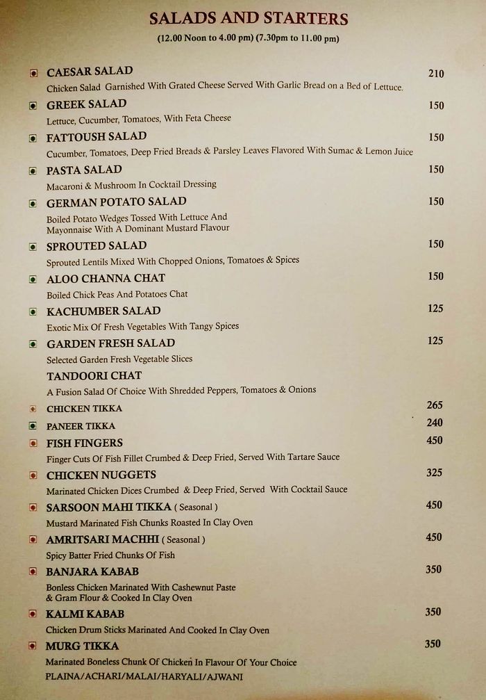 Atithi - Chandigarh Beckons Menu and Price List for Sector 42D ...