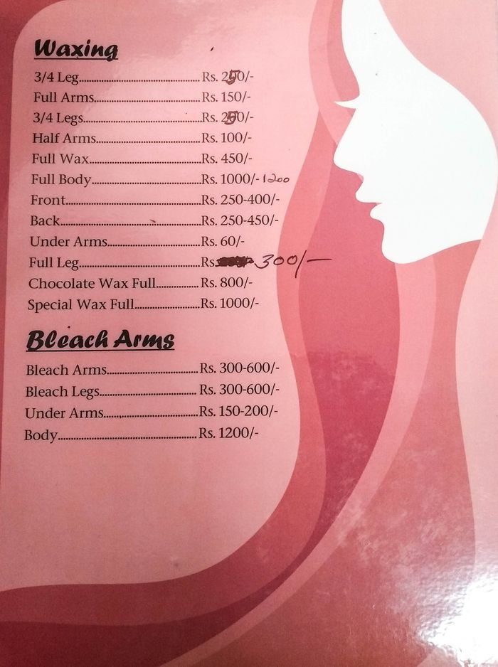 Maria Beauty Salon Menu and Price List for Frazer Town, Bengaluru