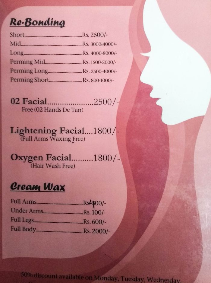 Maria Beauty Salon Menu and Price List for Frazer Town, Bengaluru