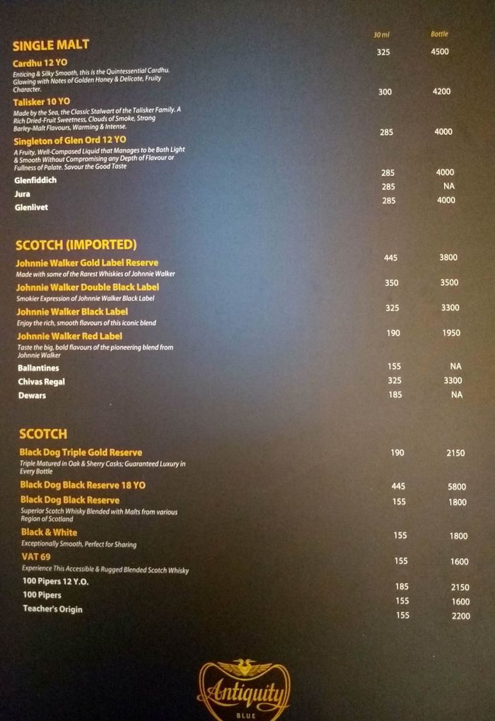 Glaze Restaurant Amara Hotel Menu and Price List for Sector 43