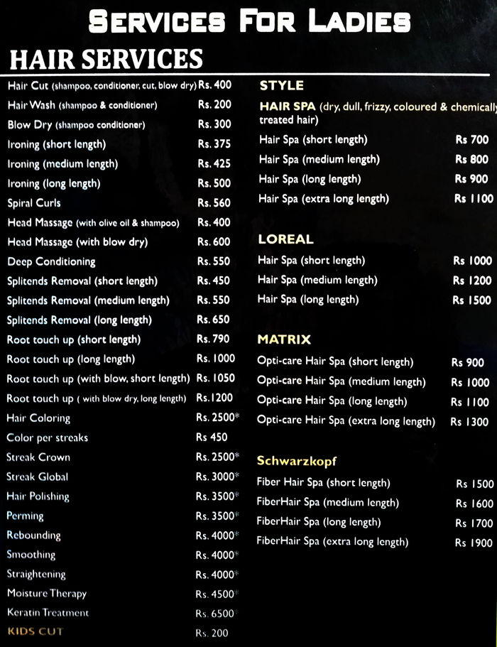 Hair Turner Unisex Salon Menu and Price List for Sector 40D, Chandigarh |  