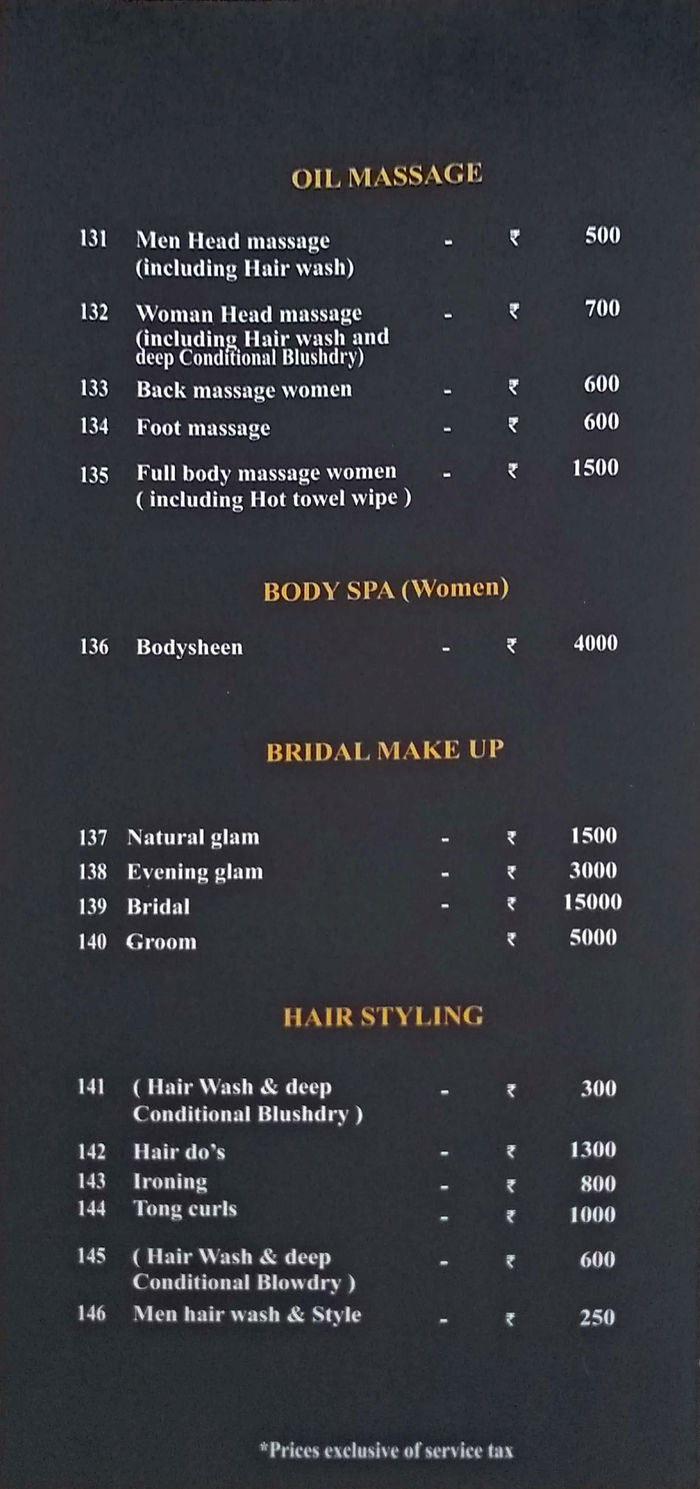 B Hairspa salon Menu and Price List for Kalyan Nagar, Bengaluru |  