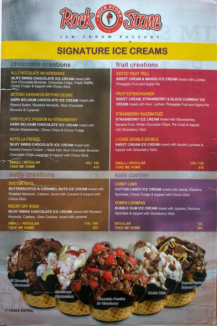 Rockstone Ice Cream Factory Menu and Price List for BTM Layout Stage 2