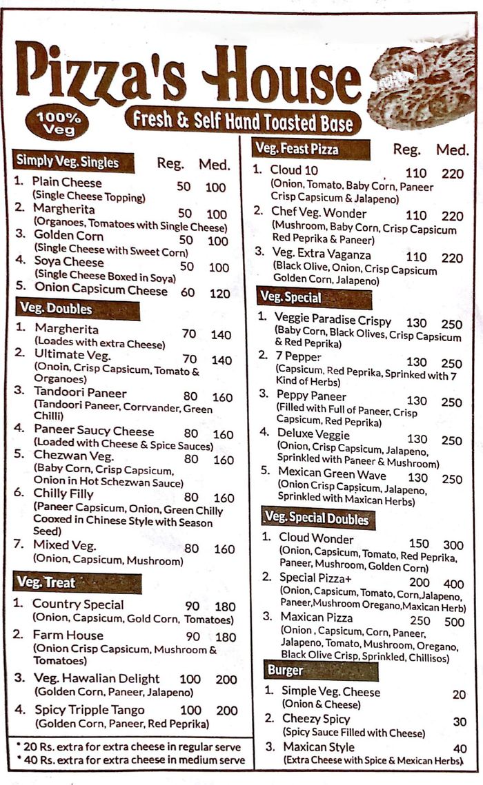 Pizza's House Menu and Price List for Sector 29, Faridabad