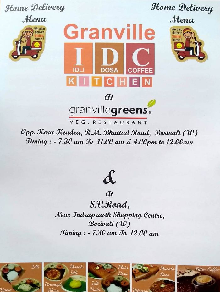 Granville IDC Menu and Price List for Borivali West, Mumbai