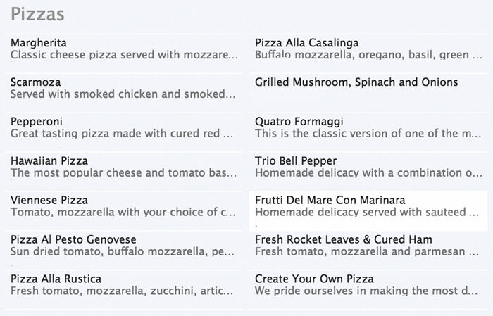 menu
