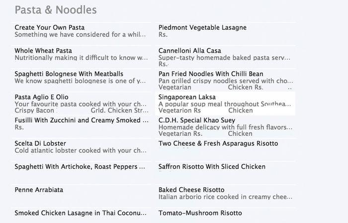 menu