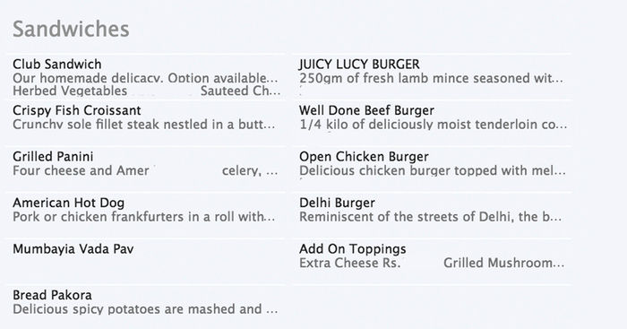 menu