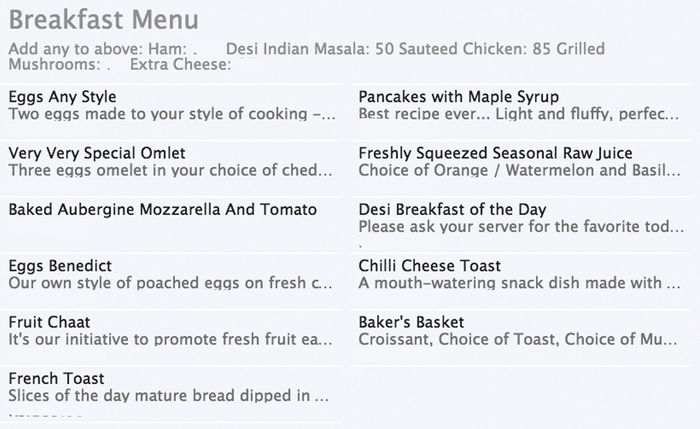 menu