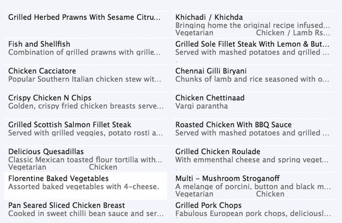 menu