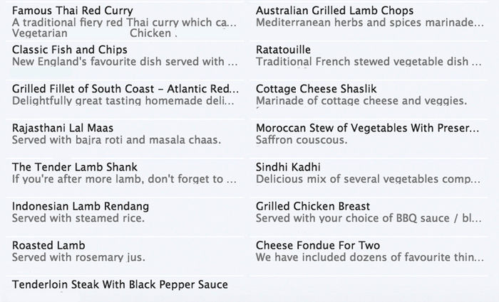 menu
