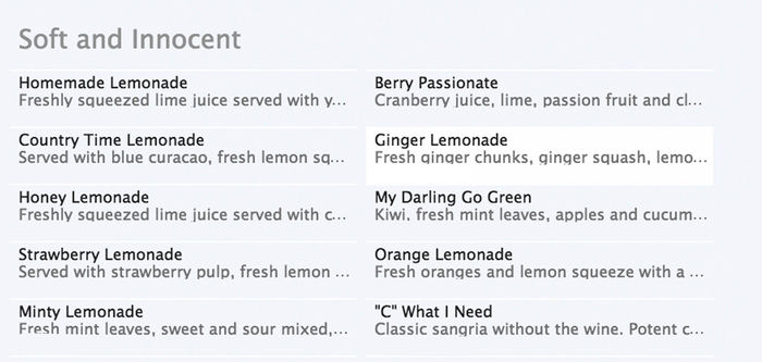 menu