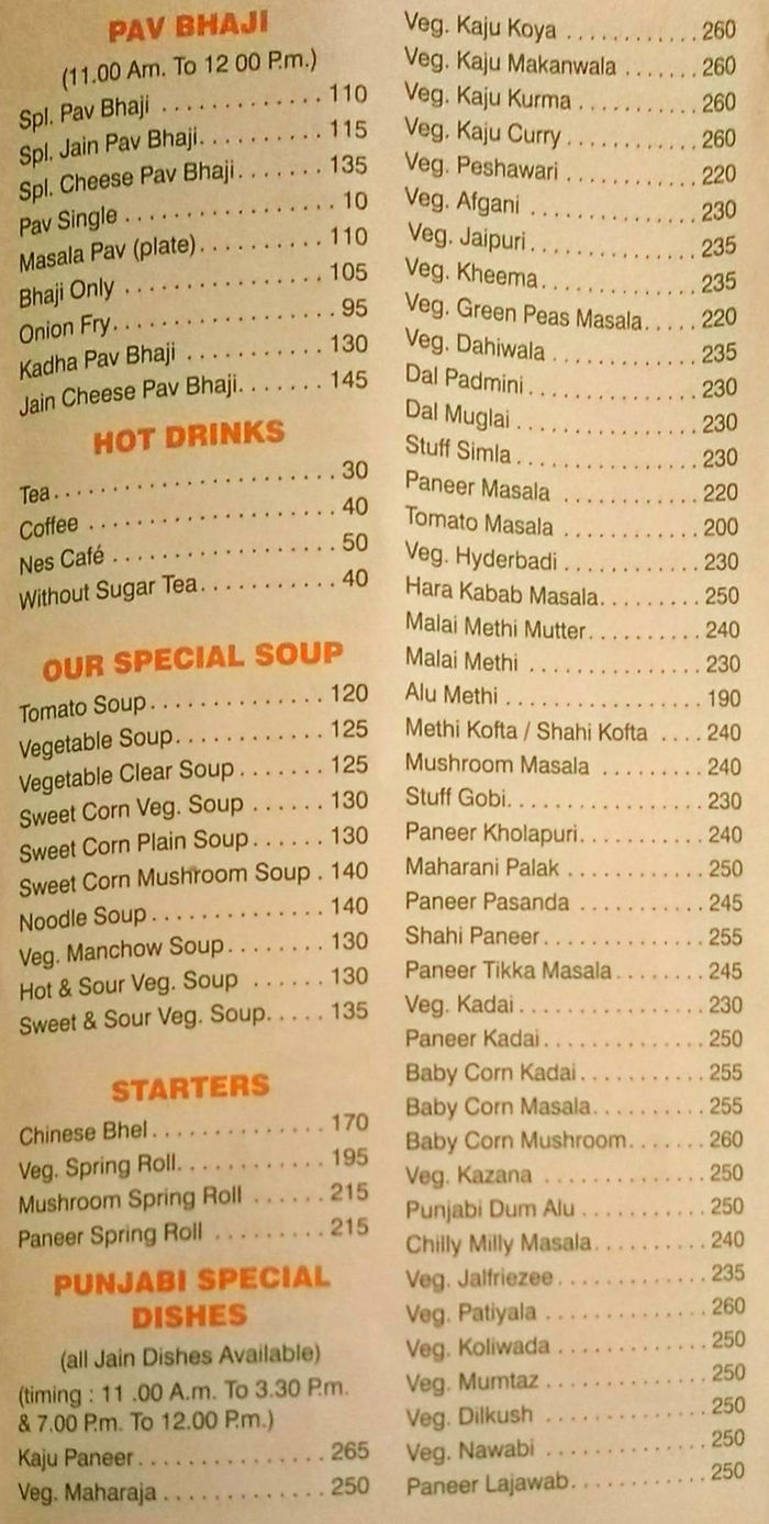 Hotel Ravindra Menu and Price List for Dahisar East, Mumbai