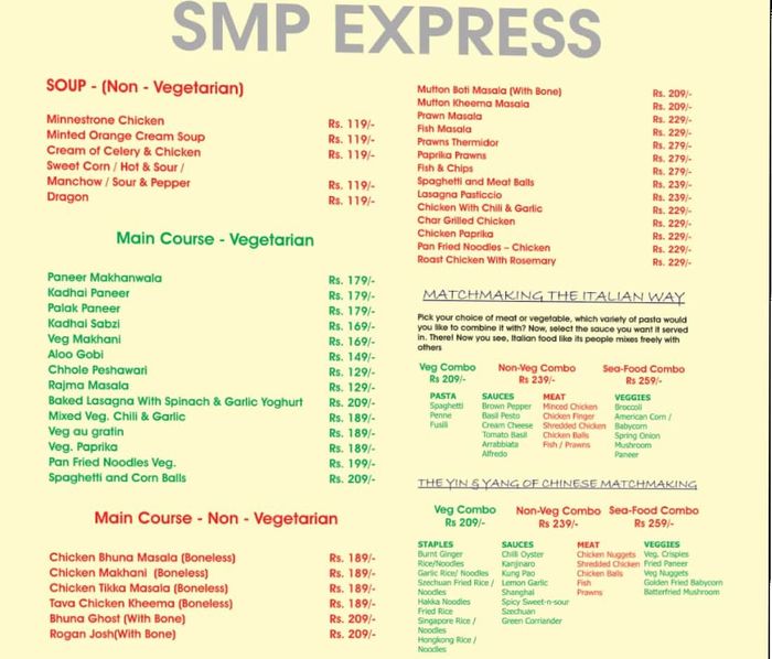 eastern express menu