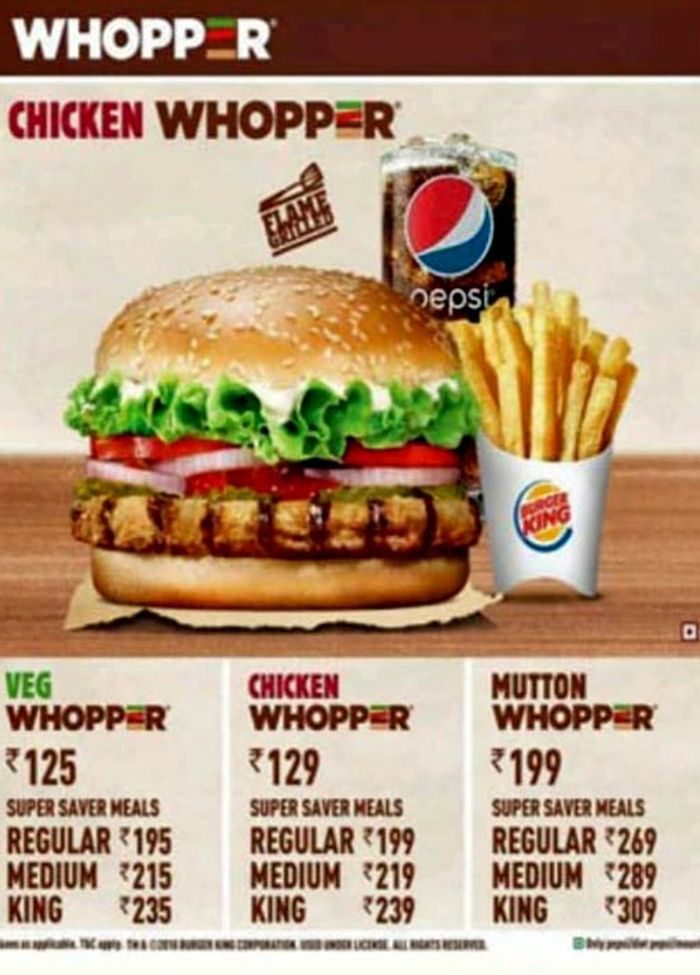 Burger King Menu and Price List for Andheri East, Mumbai | nearbuy.com