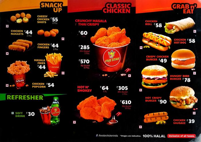 Five Star Chicken Menu and Price List for Domlur, Bengaluru | nearbuy.com