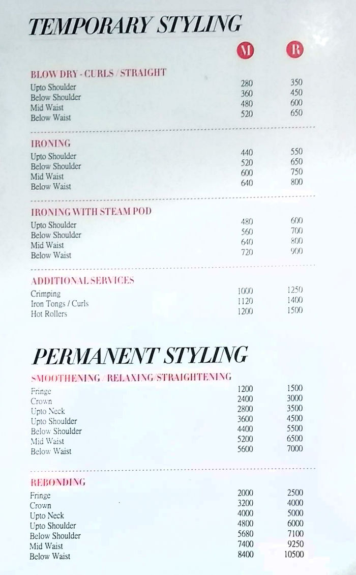 Kapils Salon Menu and Price List for Borivali West, Mumbai