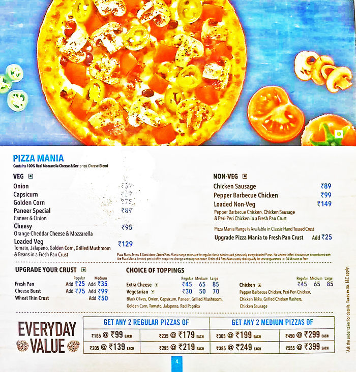 Domino S Pizza Menu List With Prices Domino S Pizza Menu And