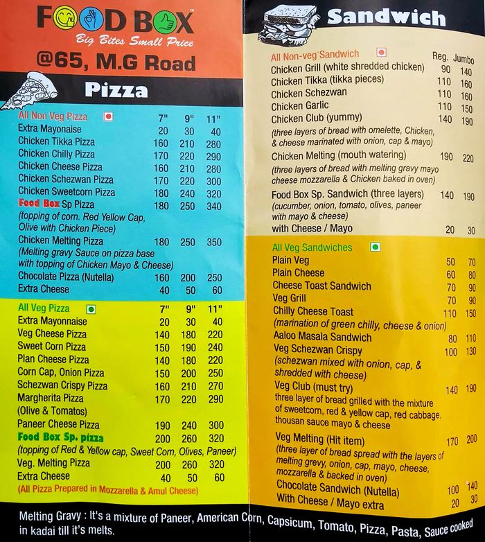 Food Box Menu And Price List For Fort Mumbai