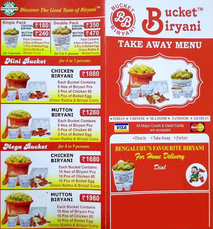 Bucket Biryani Menu and Price List for Mathikere, Bengaluru