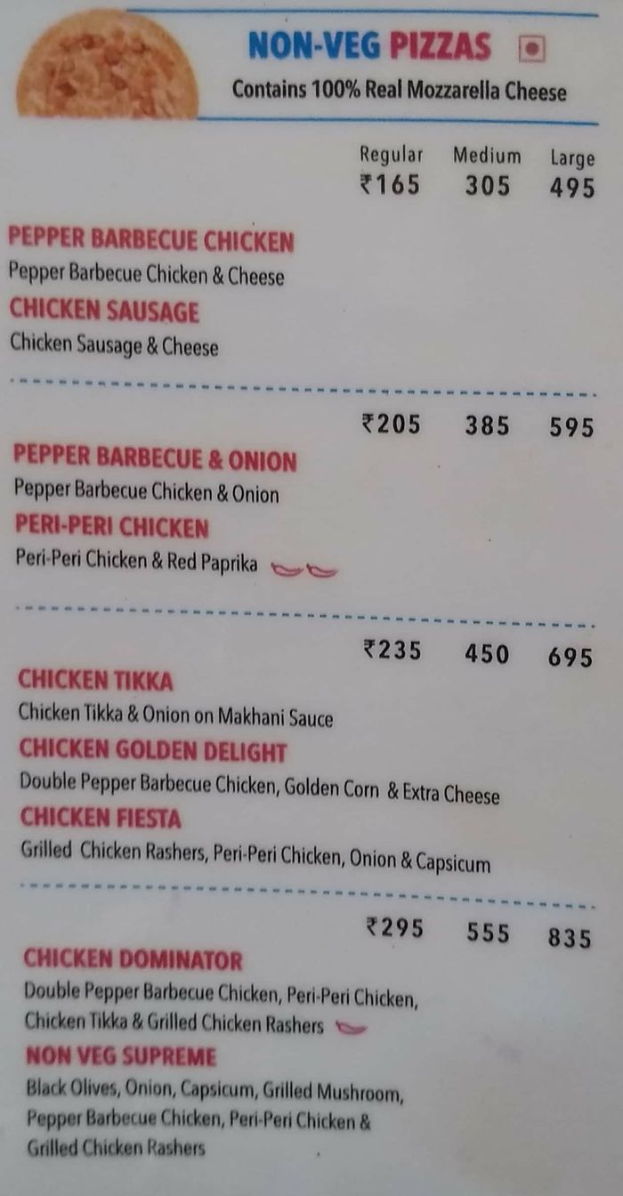 Domino's Pizza Menu and Price List for Sion, Mumbai
