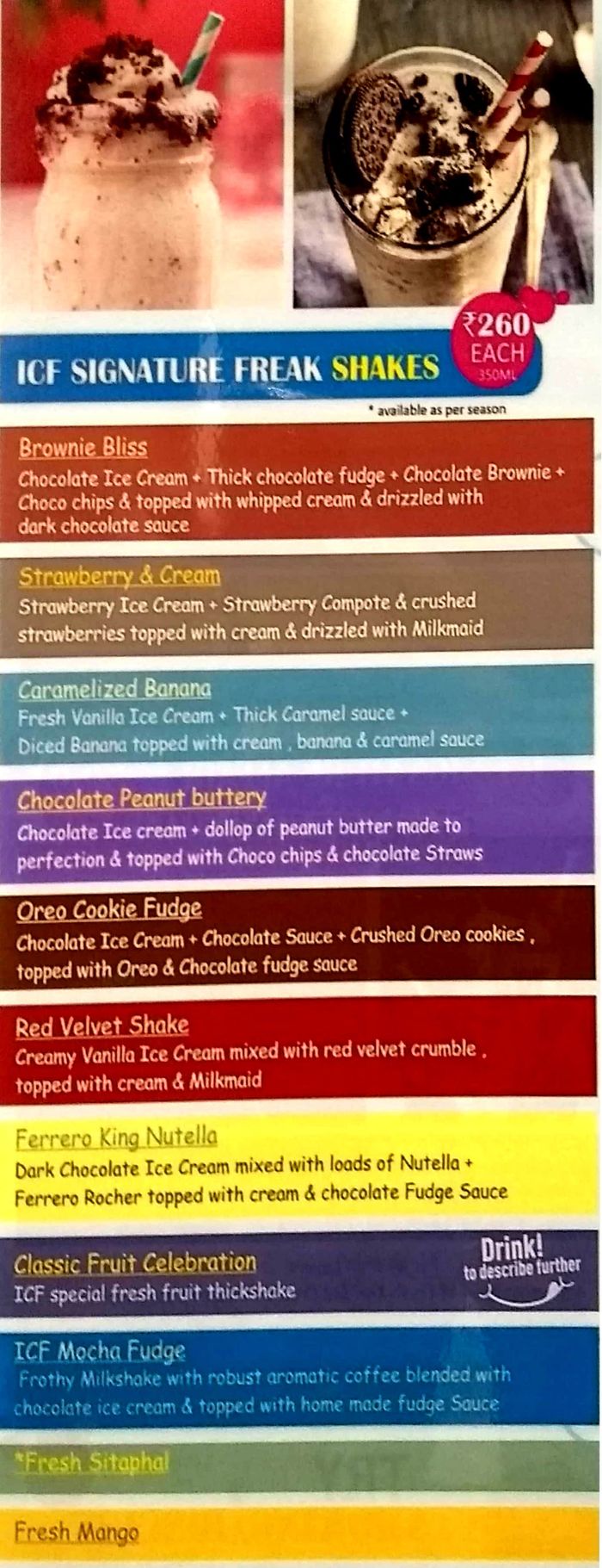 Ice Cream Factory Menu and Price List for Mulund West, Mumbai