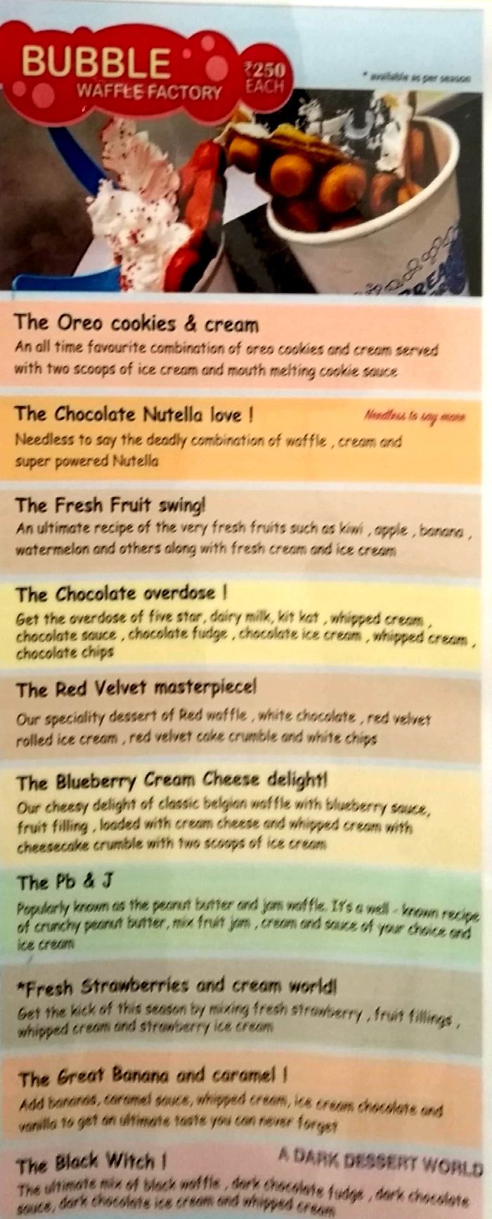 Ice Cream Factory Menu and Price List for Mulund West, Mumbai
