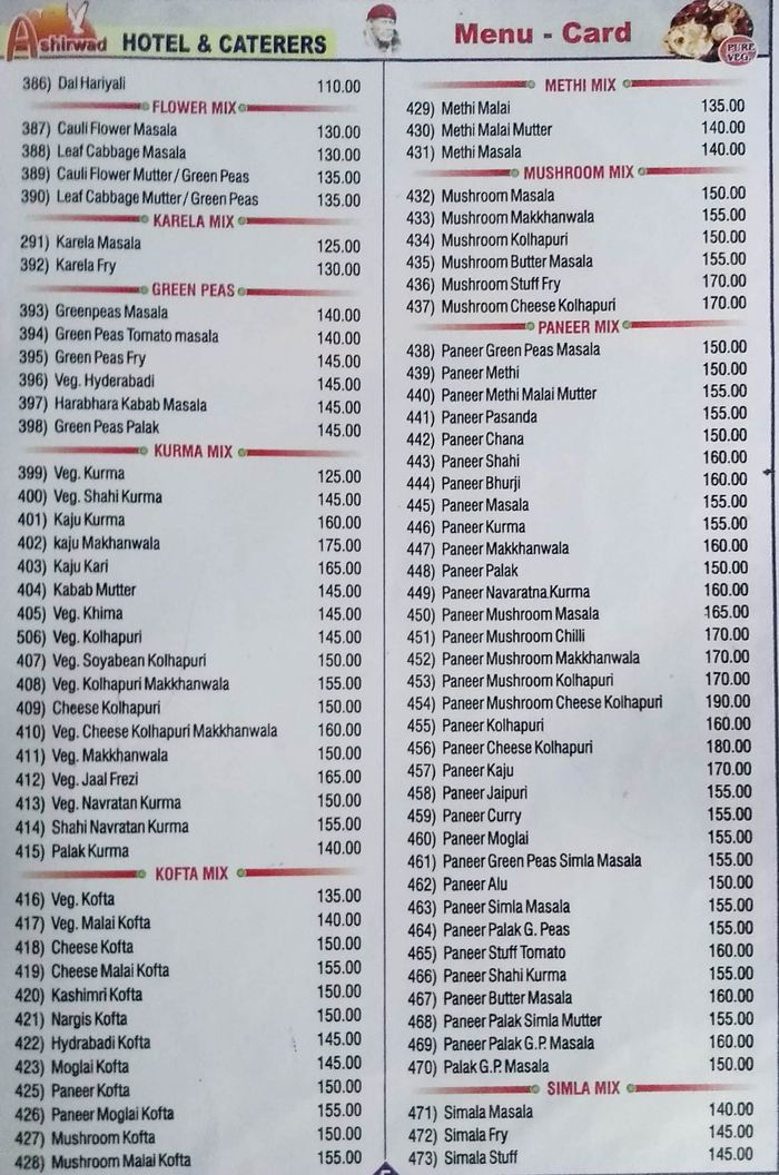 Ashirwad Hotel Caterers Menu And Price List For Ghatkopar West Mumbai Nearbuy Com