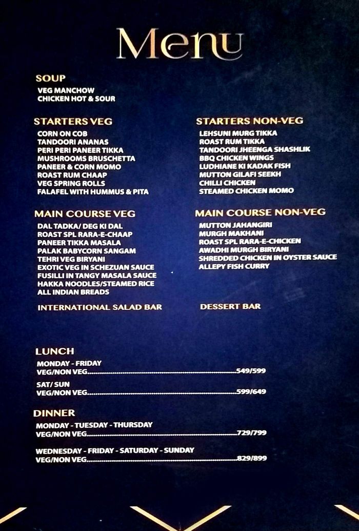 Roast Barbecue and Grill Menu and Price List for Rajouri Garden, New