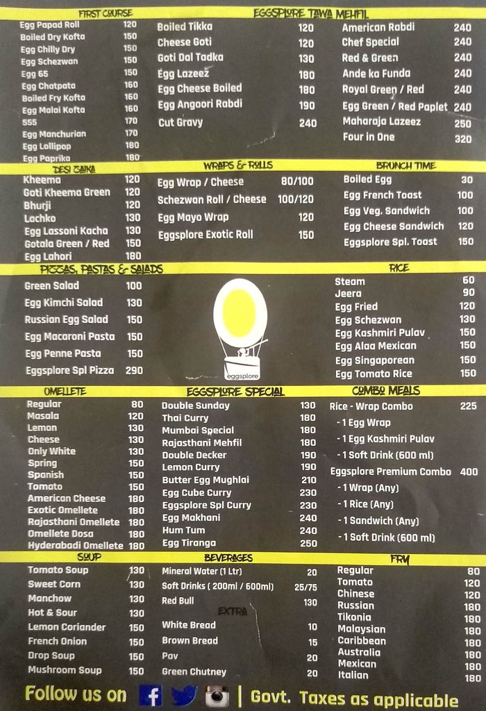 Eggsplore Menu and Price List for Borivali West, Mumbai | nearbuy.com