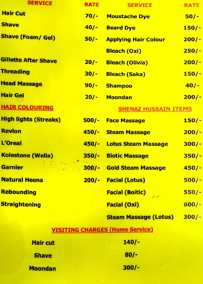 KINGS SALON Menu and Price List for Goregaon West, Mumbai 