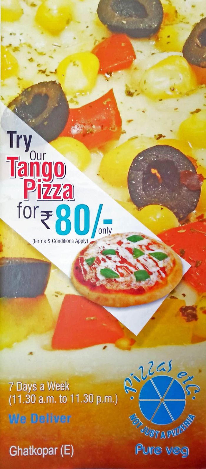 Pizzas Etc Menu and Price List for Ghatkopar East, Mumbai