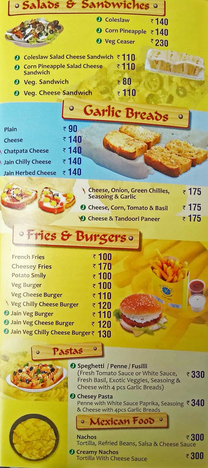 Pizzas Etc Menu and Price List for Ghatkopar East, Mumbai