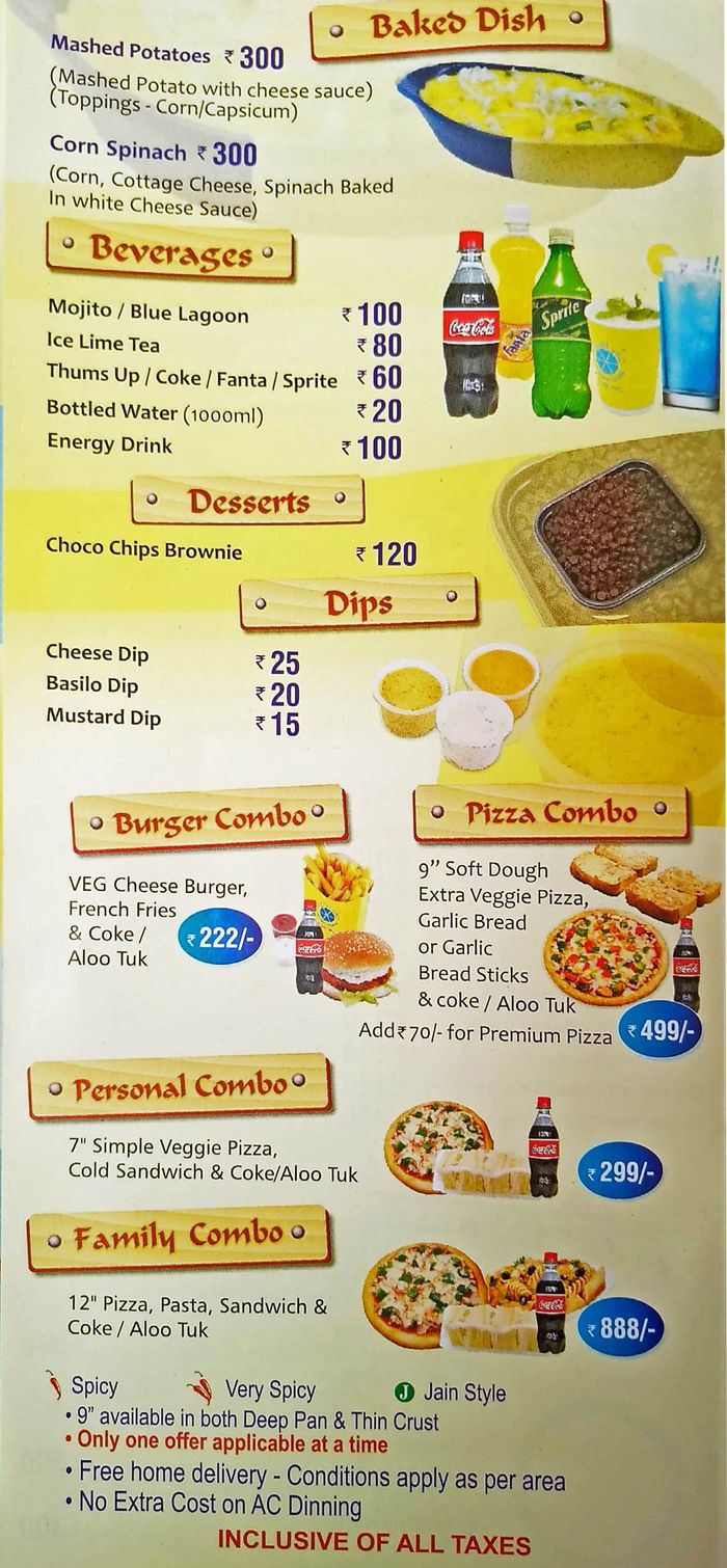 Pizzas Etc Menu and Price List for Ghatkopar East, Mumbai