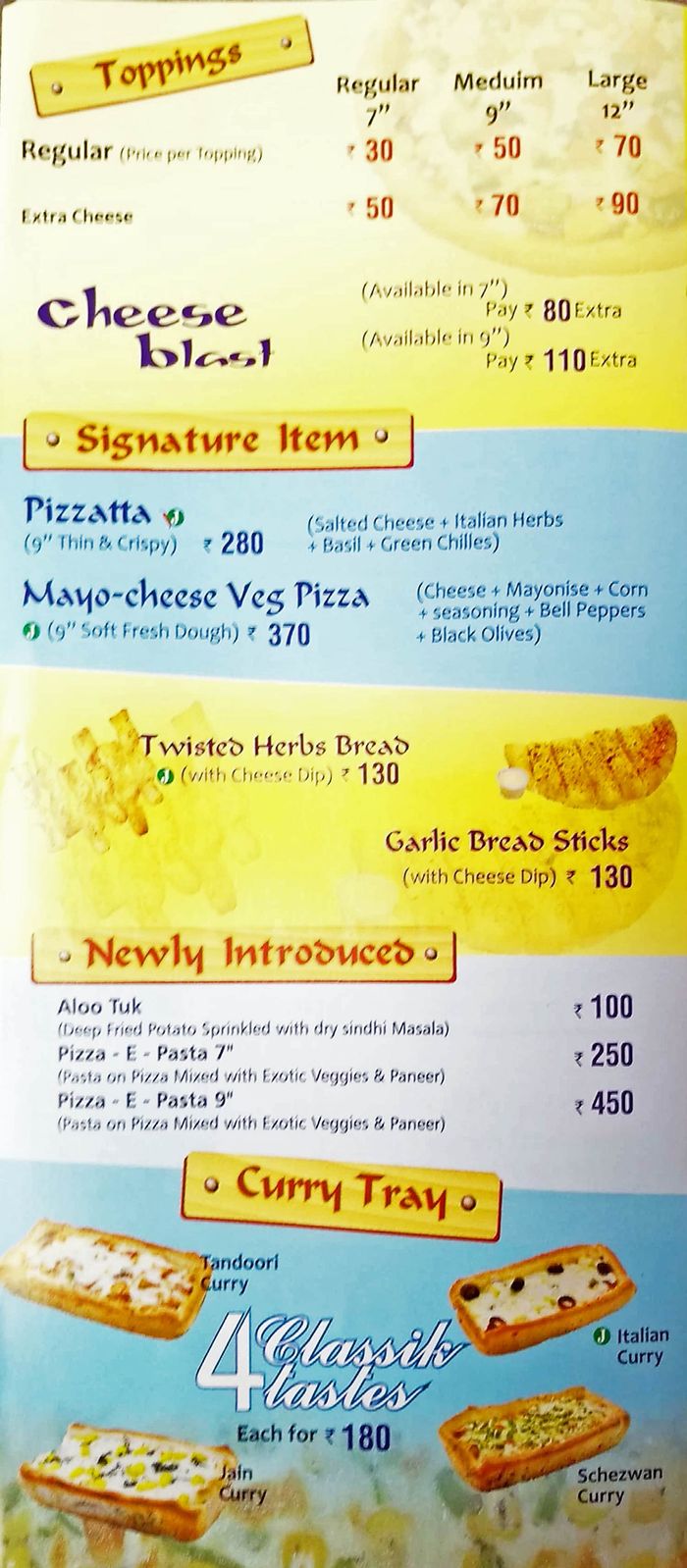 Pizzas Etc Menu and Price List for Ghatkopar East, Mumbai