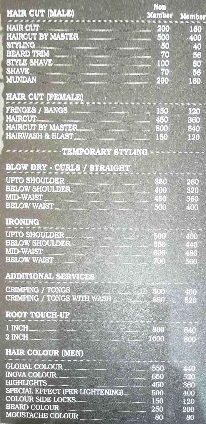 Lookout Unisex Salon Menu And Price List For Kandivali West